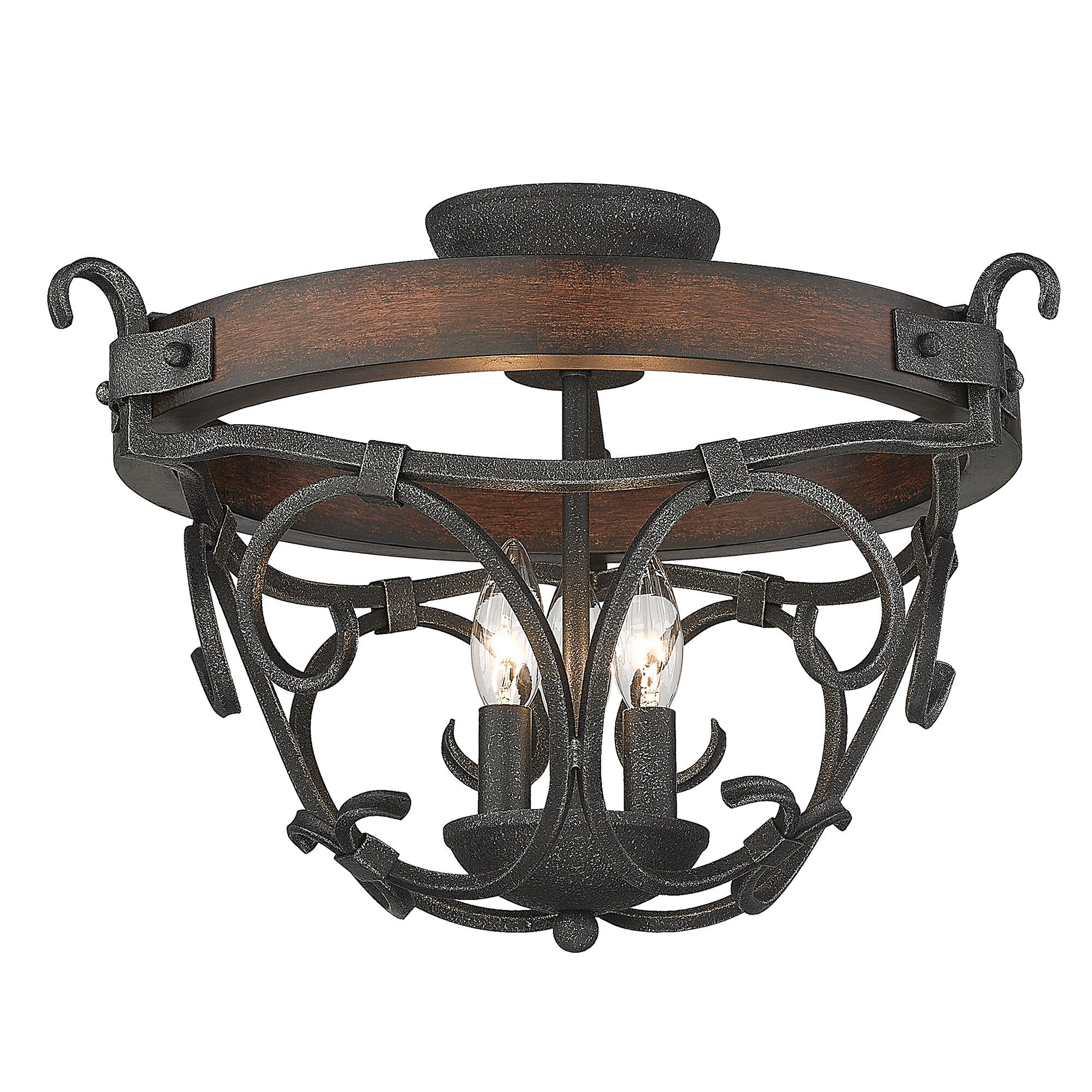 Madera 3 Light 18 inch Black Iron Semi-Flush Ceiling Light